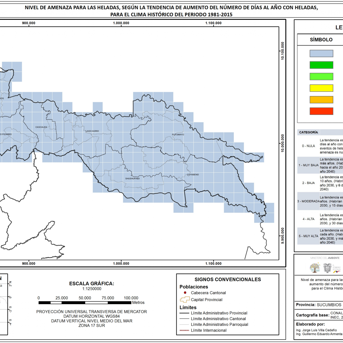 Mapa de índice de heladas provincia Sucumbíos