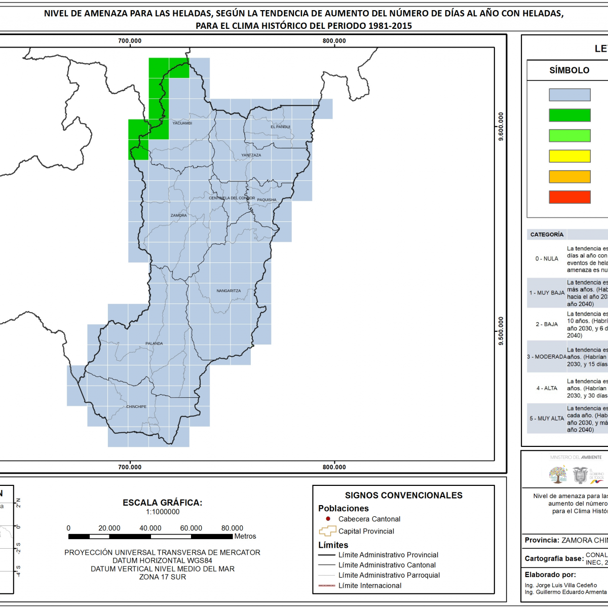 Mapa de índice de heladas provincia Zamora Chinchipe