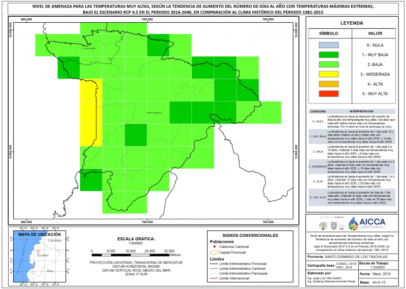 Mapa de índice de temperaturas muy altas provincia Santo Domingo