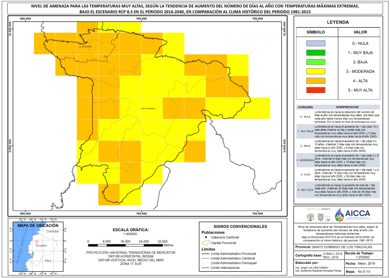 Mapa de índice de temperaturas muy altas provincia Santo Domingo